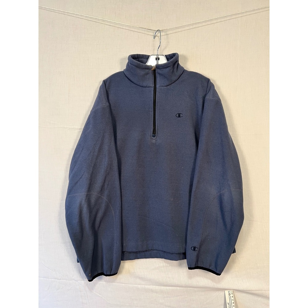 Champion Mens Quarter Zip Fleece Pullover Slate Blue Mock Neck Size L 3492